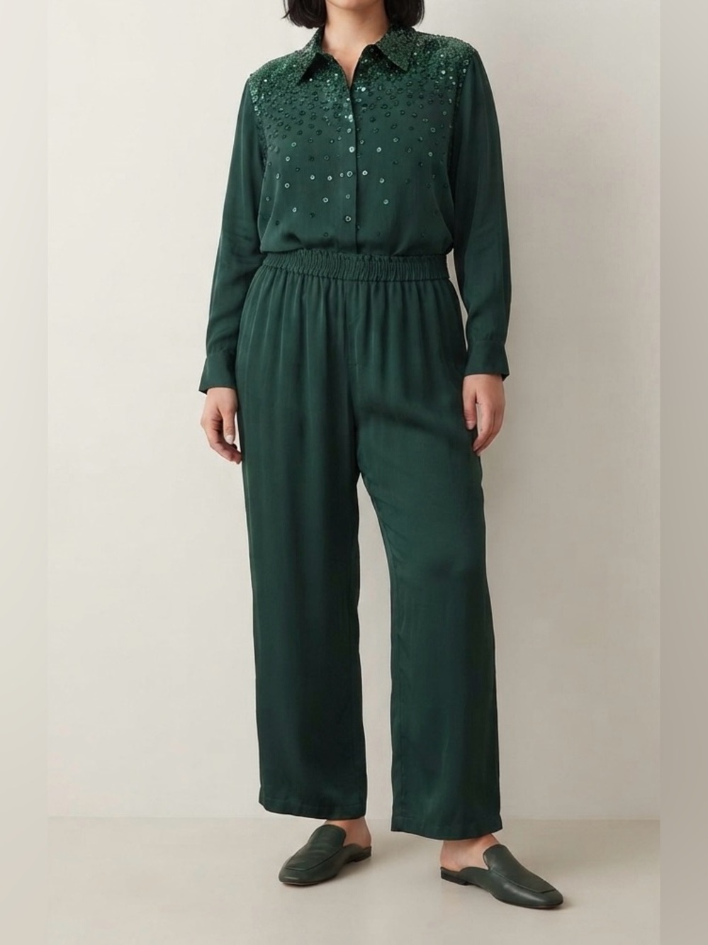 Diane Gilman Two-Piece Set Size 1X 100% Silk Deep Green Vintage but Like New